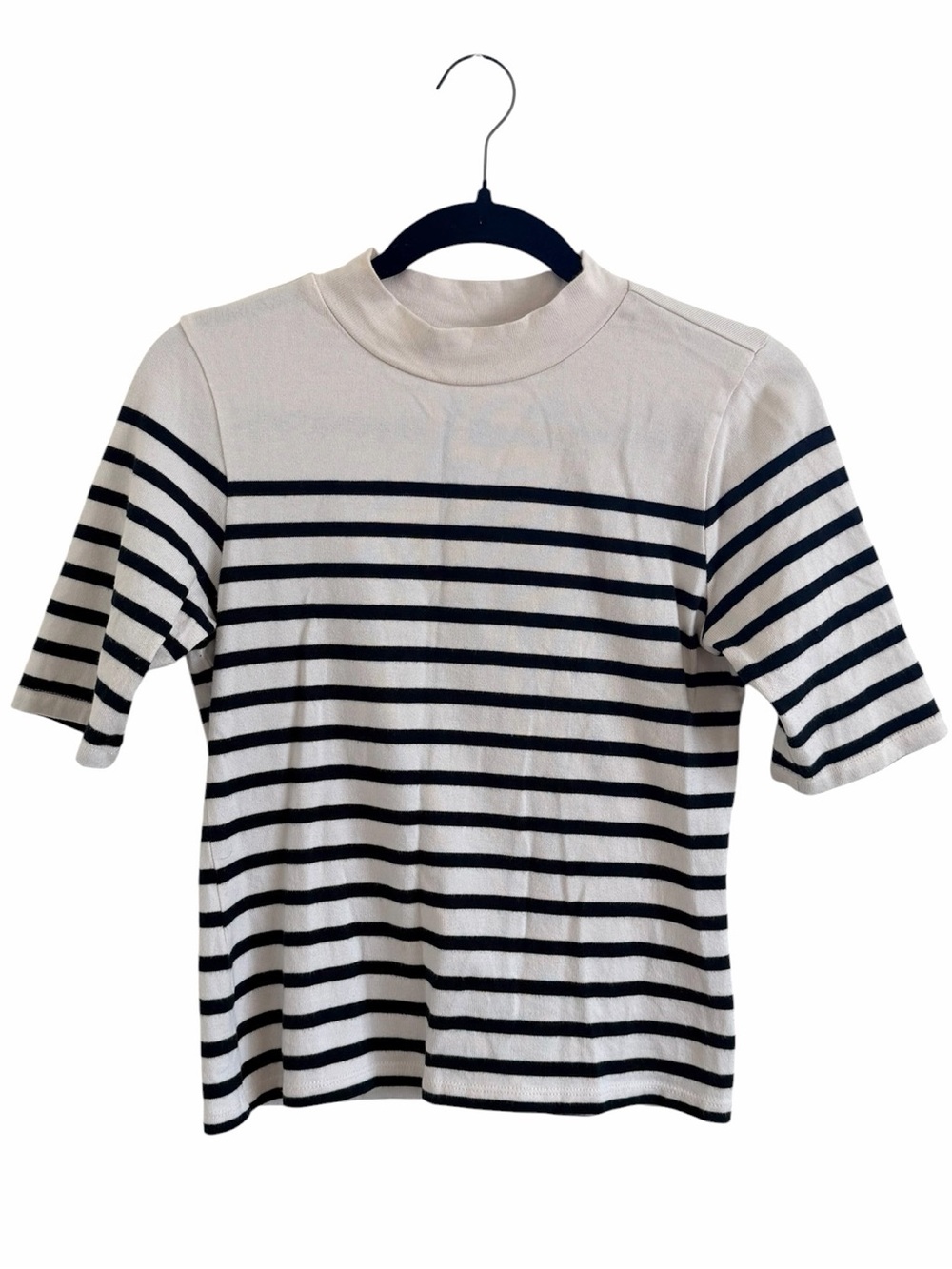 Frame Mariner Striped Short Sleeve Mock Neck Sweater Top - Picture 3 of 10